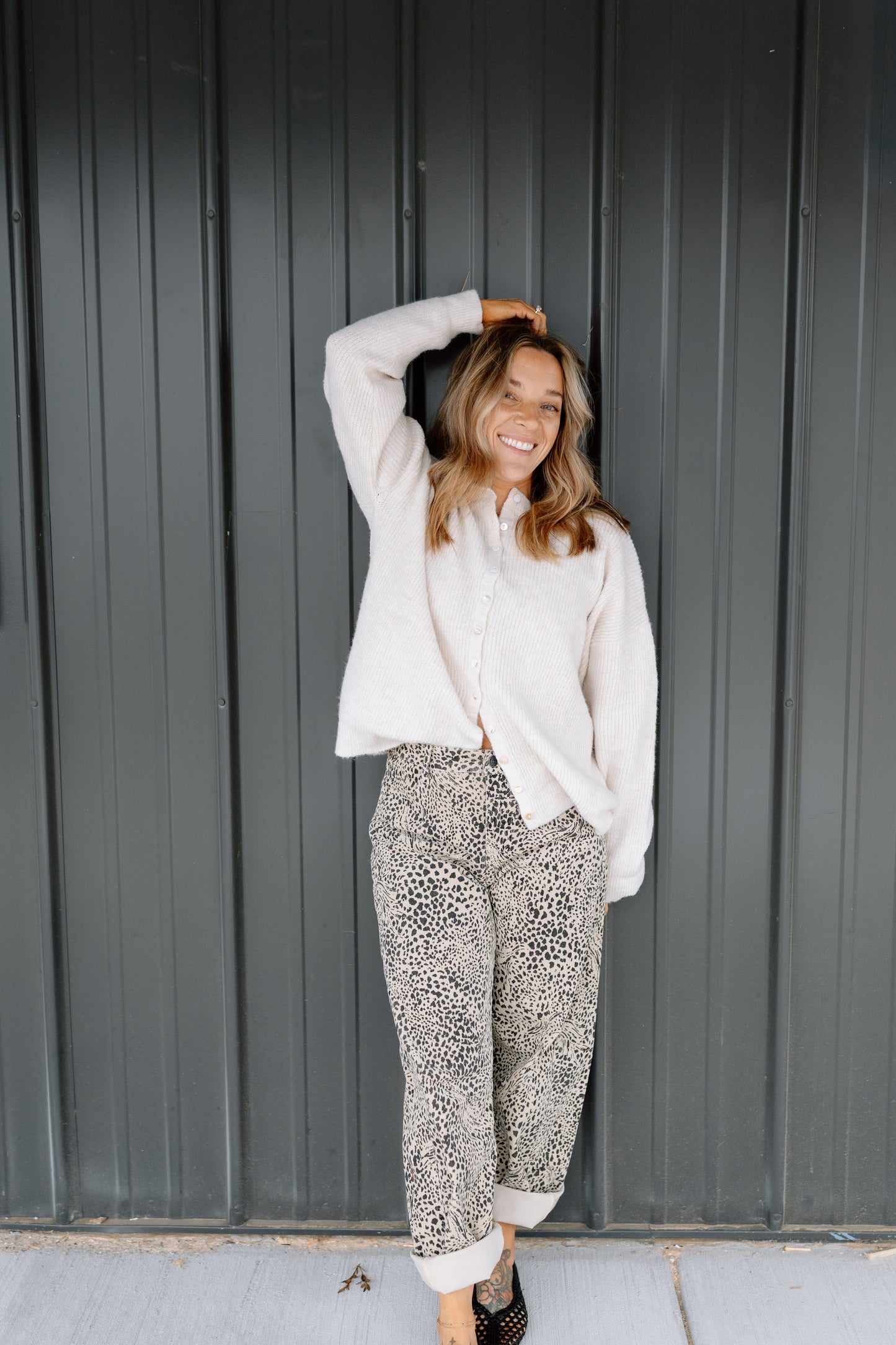 Jane Leopard Barrel Corduroy Jean