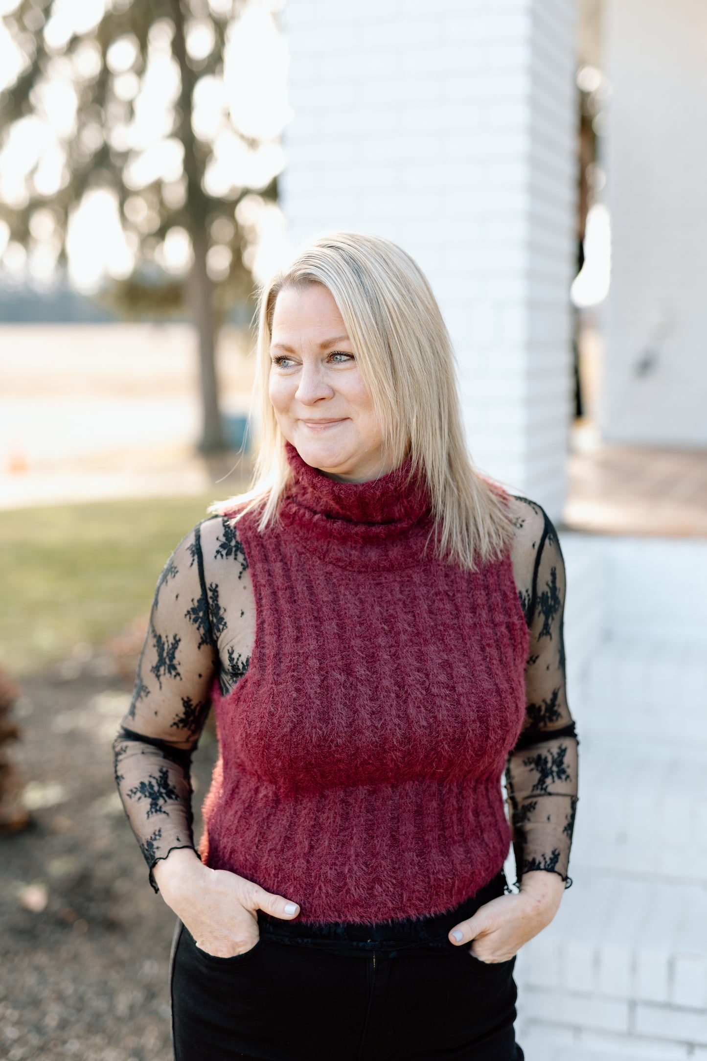 Auburn Blaze Sheer Long Sleeve Top