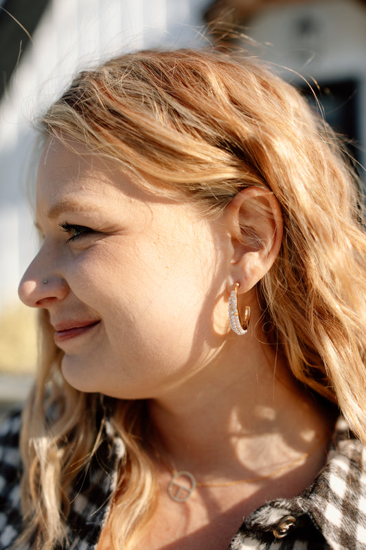 Amanda Studded Pearl Hoops