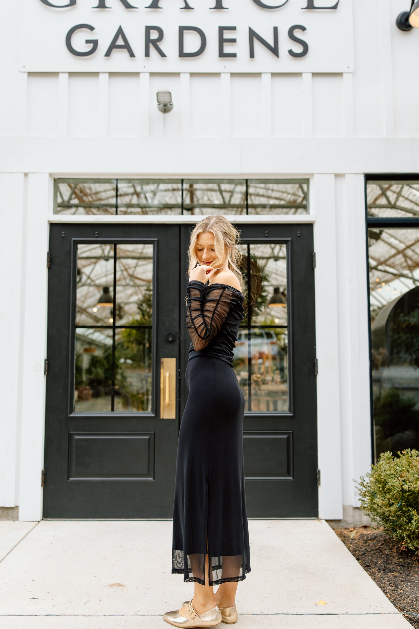 Claire Off the Shoulder Mesh LS