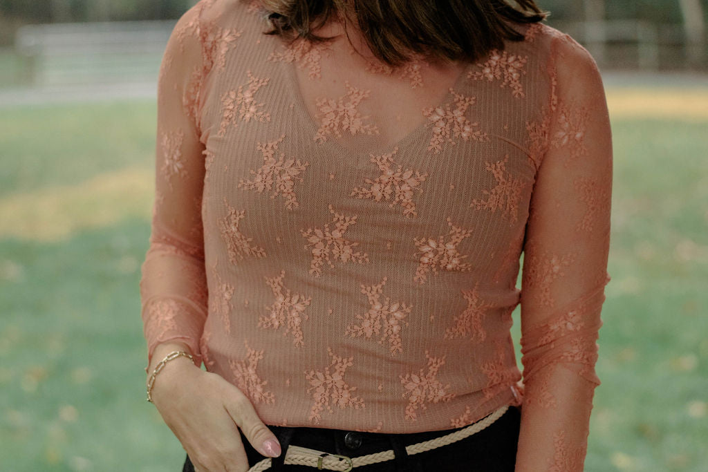 Auburn Blaze Sheer Long Sleeve Top