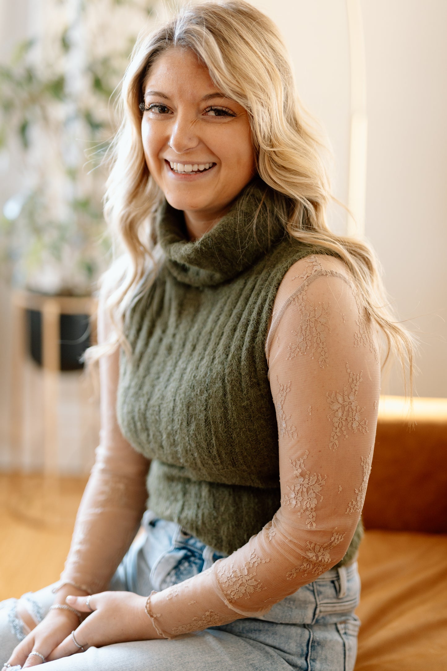 Auburn Blaze Sheer Long Sleeve Top