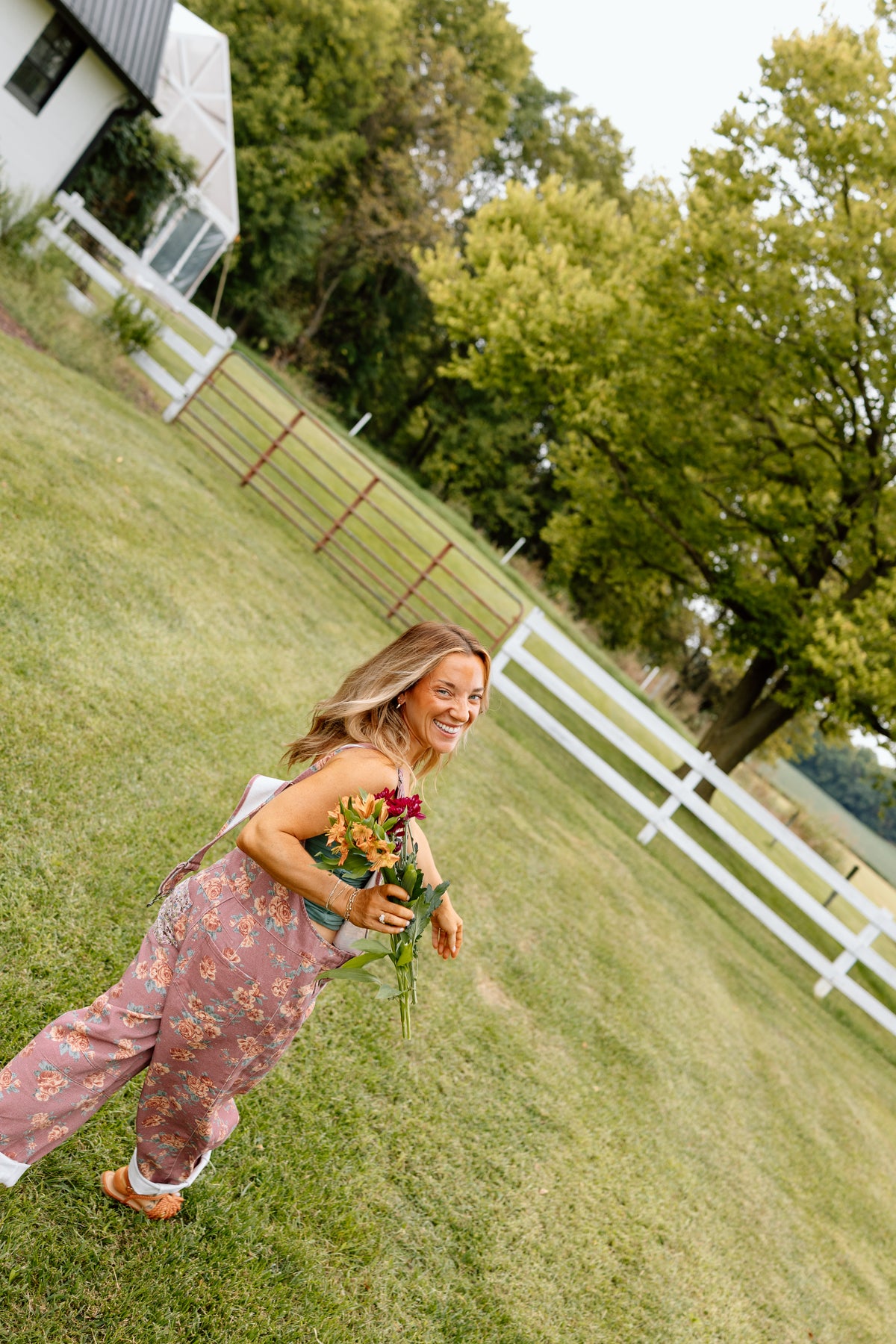 Ann Patchwork Barrel Overalls