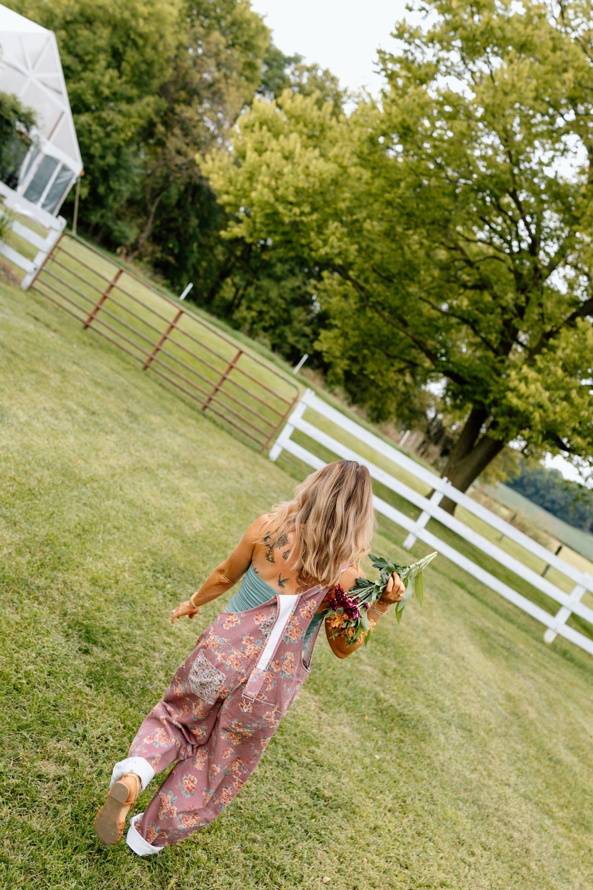 Ann Patchwork Barrel Overalls