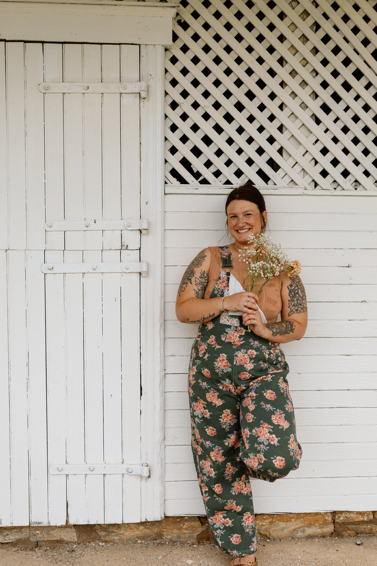 Ann Patchwork Barrel Overalls