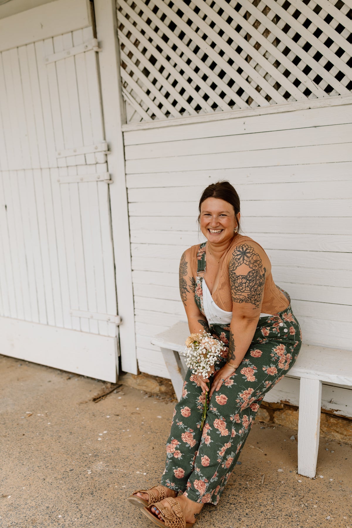 Ann Patchwork Barrel Overalls