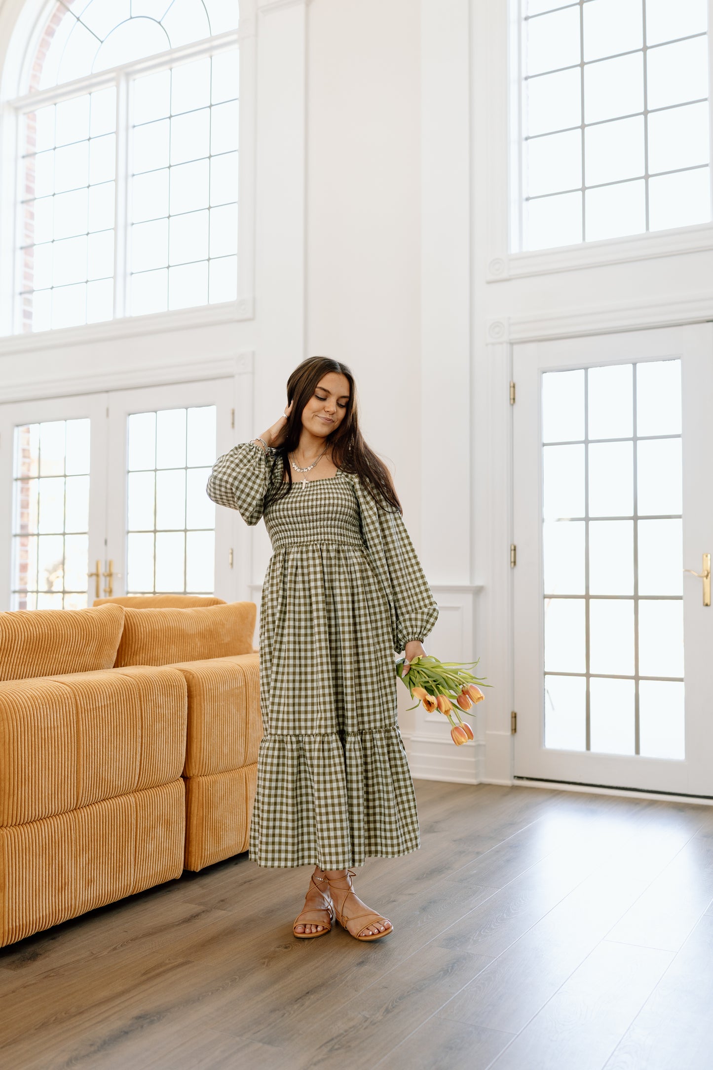 Alina Gingham Midi Dress