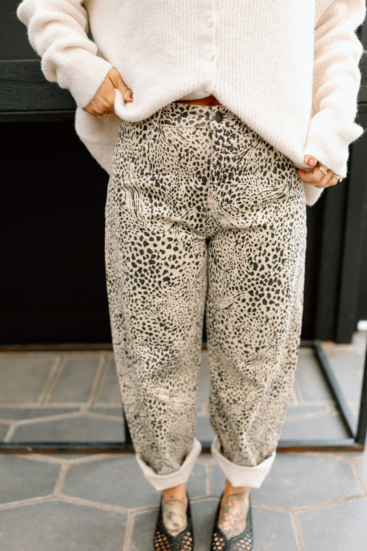 Jane Leopard Barrel Corduroy Jean
