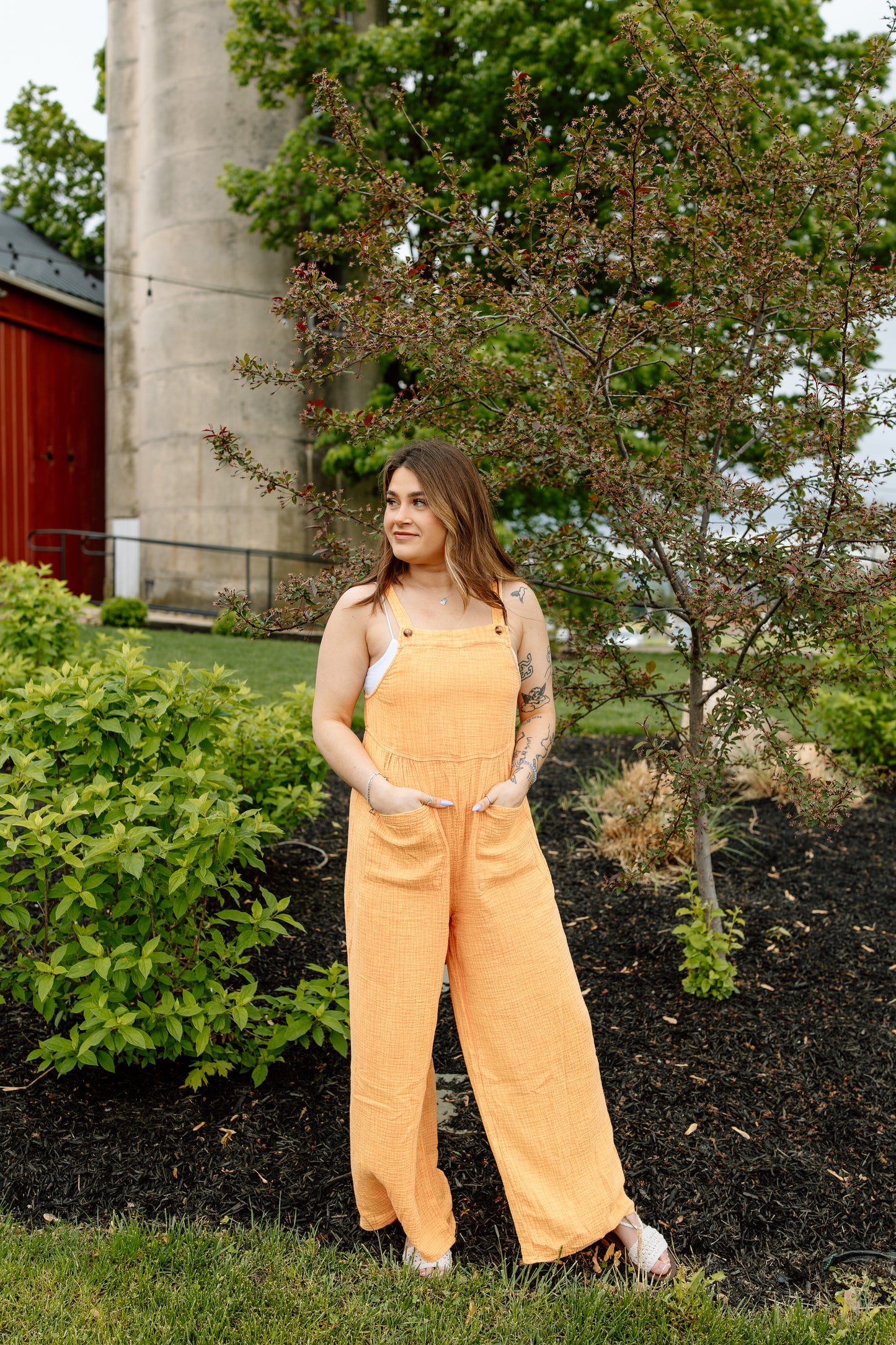 Rose Gauze Overalls