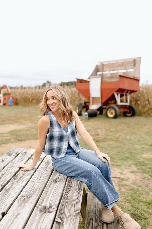 Wren Plaid Button Up Vest