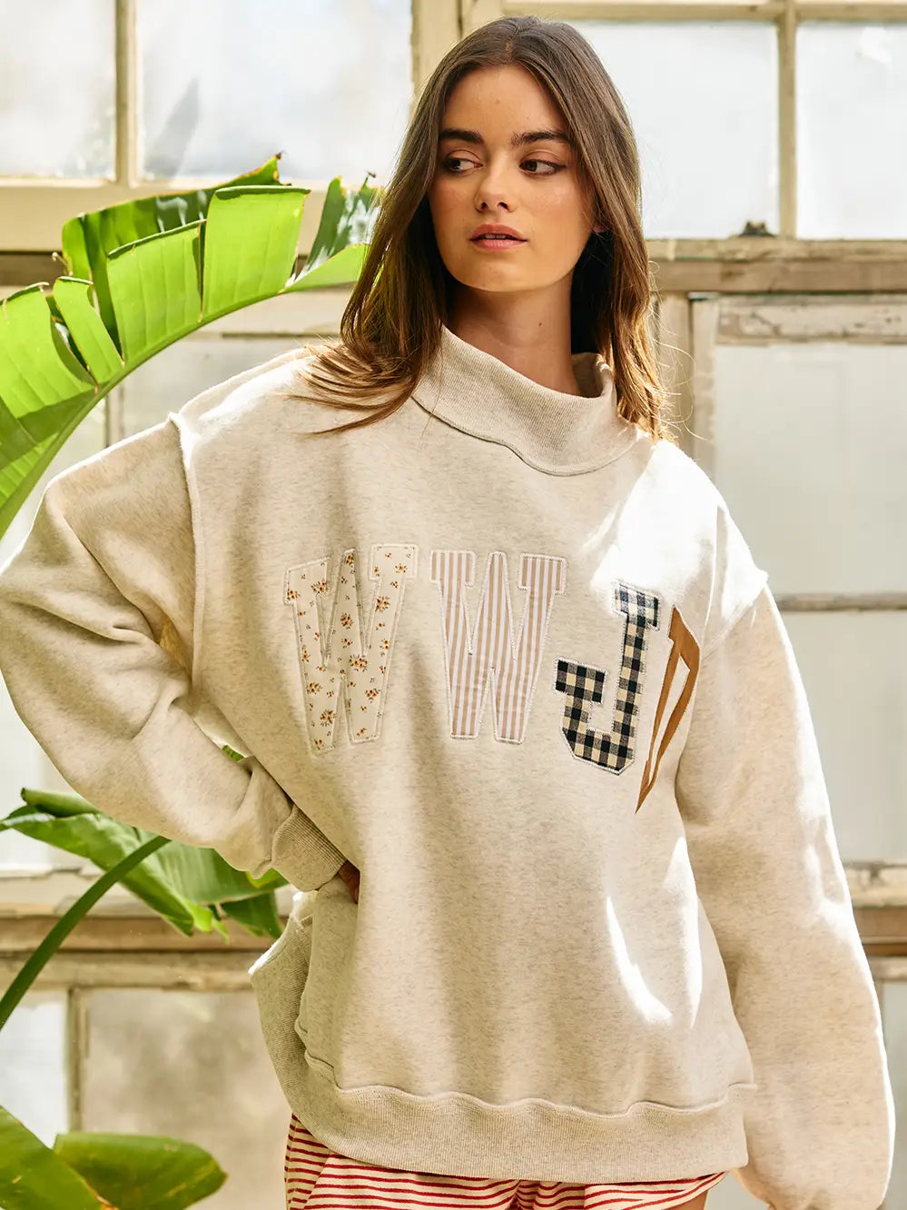 WWJD Embroidered Mock Neck Sweatshirt PRE SALE