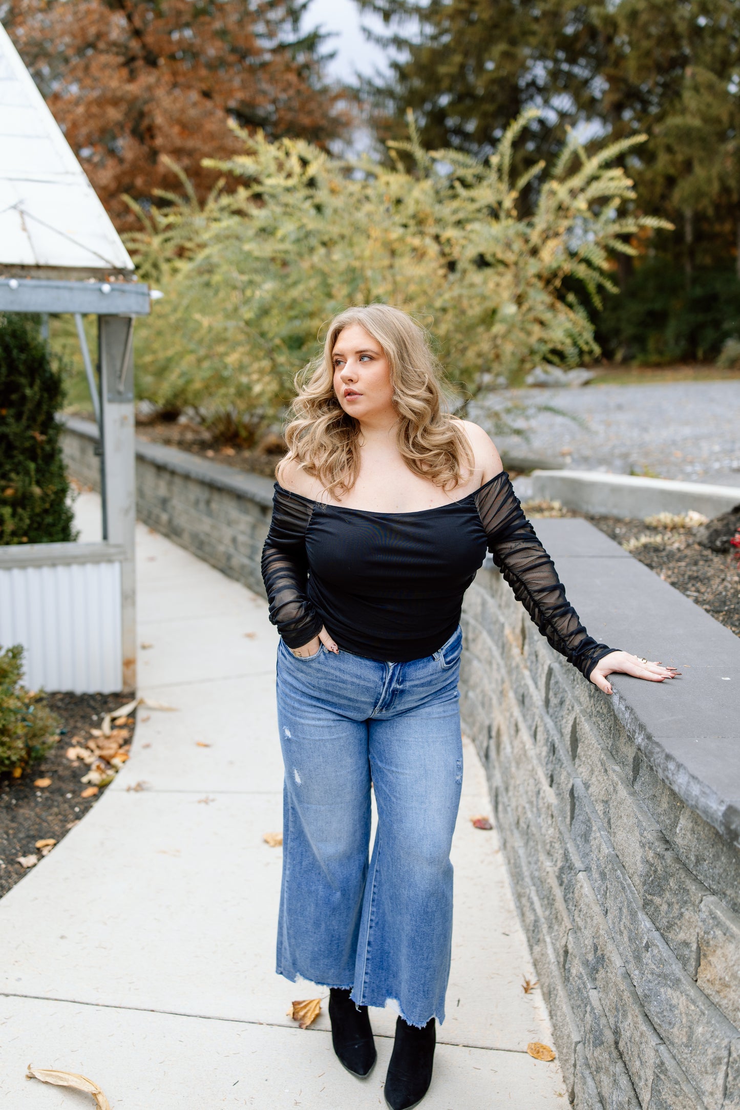 Claire Off the Shoulder Mesh LS