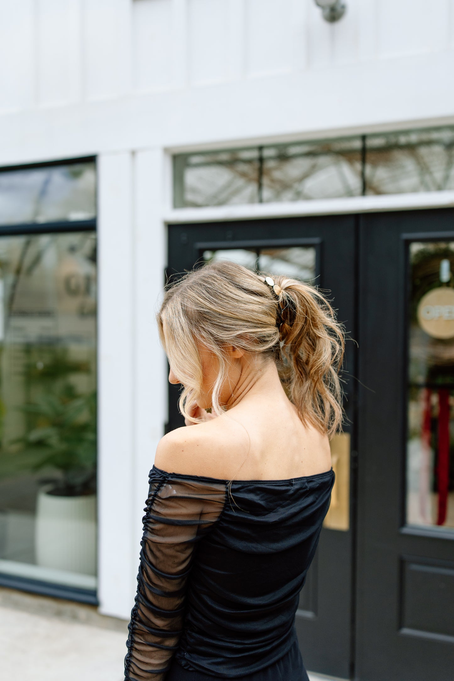 Claire Off the Shoulder Mesh LS