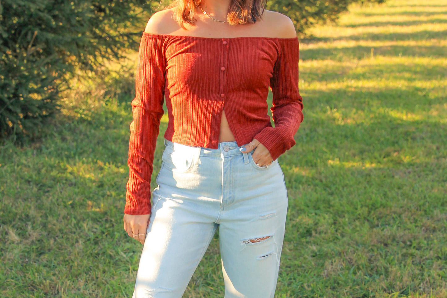 Apple Spice Off-The-Shoulder Top