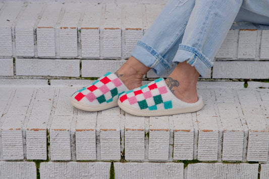 Christmas Multicolored Checkered Slippers